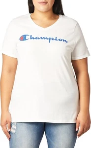 Champion Women's Sz 2X Plus Size Short Sleeves V-Neck Script Logo T-Shirt Top - Picture 1 of 9