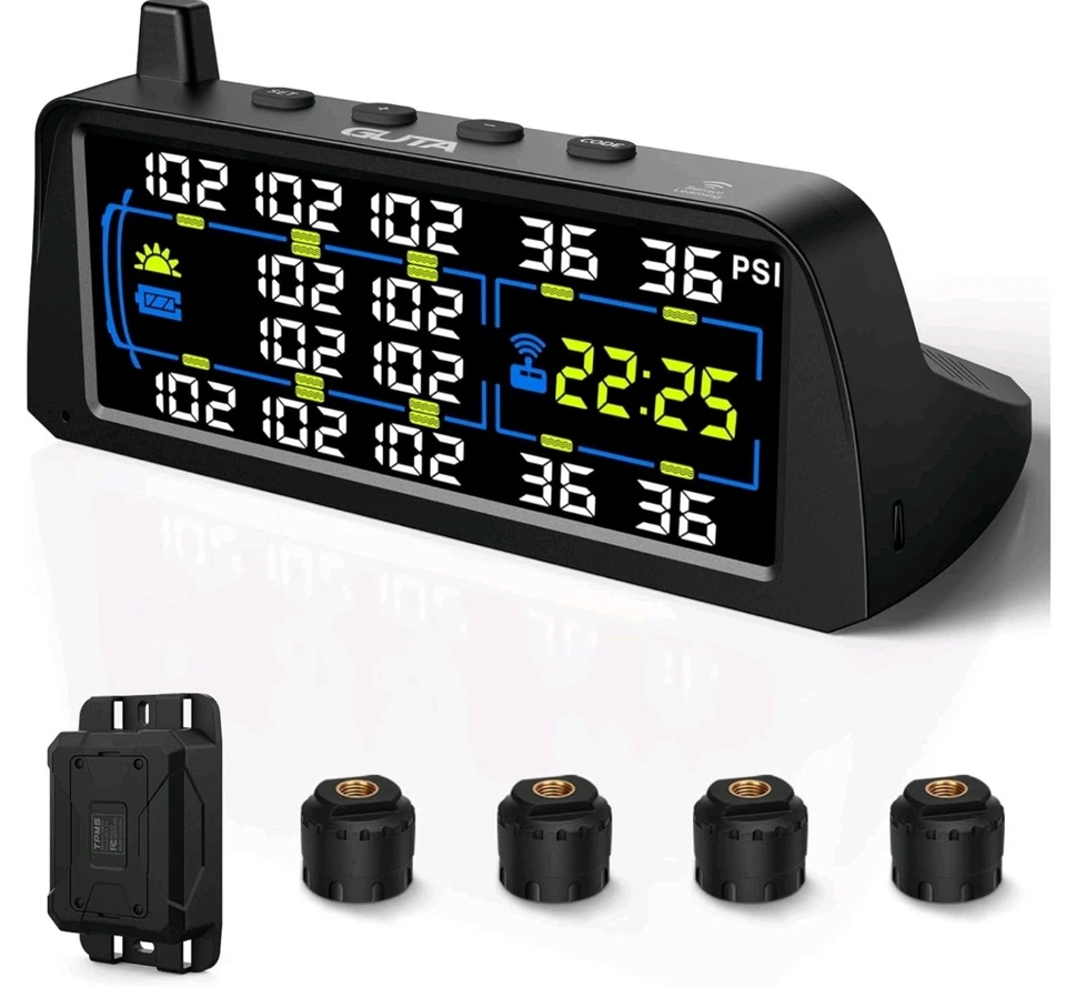 GUTA RV Tire Pressure Monitoring System, Solar Tire Pressure  7" Large Color LCD - Bild 1 von 4