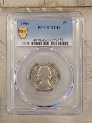 1966 P Jefferson Nickel Coin, Circulated, VF-XF Condition, PCGS Graded - Image 1 of 2
