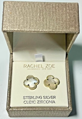 Pendientes de trébol madreperla circonita cúbica de plata de ley Rachel Zoe Foto 1 de 4
