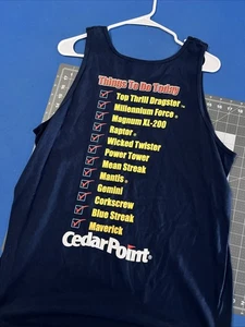 Canotta vintage Cedar Point taglia L blu montagne russe Gear Ride Sandusky Ohio Y2K - Foto 1 di 8