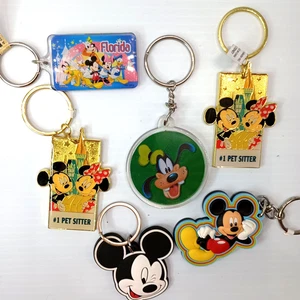 Disney Keychain Lot 6 Mickey, Minnie, Goofy, Jerry Leigh, World Lucite & Metal - Picture 1 of 14