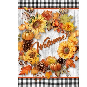 "Welcome Fall Wreath" Decorative Fall Garden Flag 18"h x 12.5"w - Picture 1 of 6