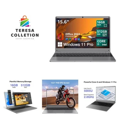 Lightweight 15.6" Laptop with Intel i3, 16GB RAM, Long Battery Life & 512GB SSD - Image 1 of 4