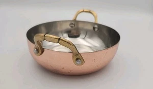 Balti Bowl Copper Color Stainless Steel With Brass Handles. Indian Serving Dish - Picture 1 of 9