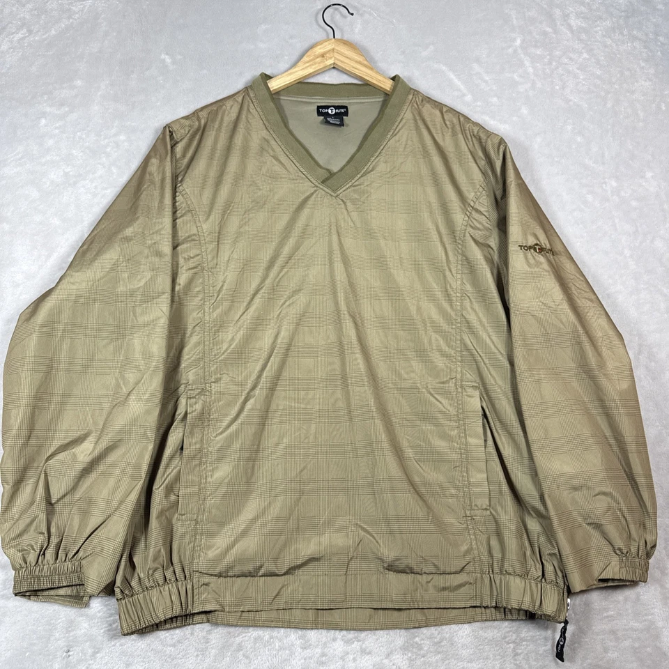 Chaqueta de golf cortavientos Top Flite para hombre cuello en V Glen a cuadros manga larga caqui grande Foto 1 de 4