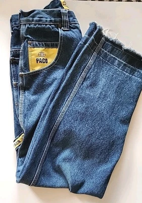 Vintage Paco Jeans 32X32 Unhemmed Wide Leg Skater Carpenter Baggy Y2K Med Blue - Image 1 of 4