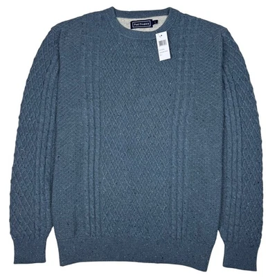 NEW Paul Fredrick Mens Sweater Speckled Crew Neck Cable Knit Size L Large Blue - Image 1 of 4
