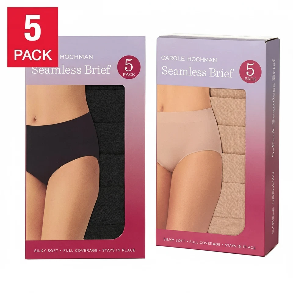 Paquete de 5 calzoncillos sin costuras Carole Hochman ropa interior para mujer de nailon spandex elásticos Foto 1 de 4