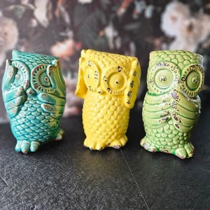 EULEN SET Keramik bunt rustikal - 3-teilig - Hören Sie kein Böses Sehen Sie kein Böses Sprechen Sie kein Böses - Bild 1 von 7