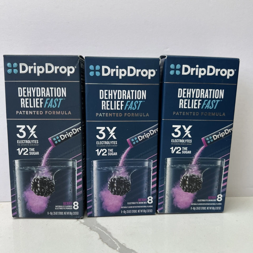 Drip Drop ORS 10g Electrolyte Hydration Powder Sticks Berry 8 Count
