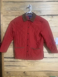 Vintage Charter Club Red Quilted Barn Jacket Corduroy Collar Floral Lining M - Picture 1 of 20