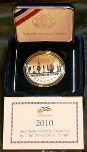 American Disabled Veteran 2010 Proof Silver Dollar & Certificate of Authenticity - Picture 1 of 12