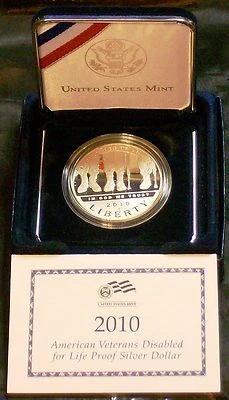 American Disabled Veteran 2010 Proof Silver Dollar & Certificate of Authenticity - Image 1 of 4