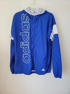 Adidas Windbreaker Jacket Youth XL 18/20 Blue Big Logo Full Zip  - Picture 1 of 9