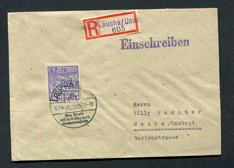 Германия - AMG - советская зона: редкая R-обложка от 1946 - Laucha - причудливый отменить - Изображение 1 из 1