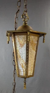 Antike 6 Panel Schlacke Glas hängende Swag Leuchte Kronleuchter Lampe 12' Kordel funktioniert - Bild 1 von 11