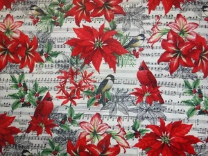 18" X 18" Christmas Holiday Pillow Cover. Birds. Music & Poinsettias - Picture 1 of 1