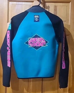 Sea Doo Womens Long Sleeve Wetsuit Top Black Pink Aqua Size L Zipper Sleeves - Picture 1 of 11