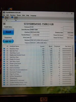 SEAGATE ST31500541AS,  9TN15R-301,  CC34,  TK, SATA 1.5 TB Drive -VERY LOW HOURS - Image 1 of 3