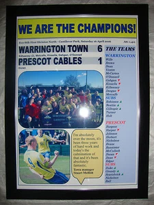 Warrington Town 6 Prescot Cables 1 - Warrington Town champions - framed print - Picture 1 of 2