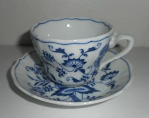 BLUE DANUBE Japan Cup & Saucer Set Porcelain Dish Blue White Rectangle Stamp - Picture 1 of 11