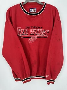 VTG 90s Detroit Red Wings NHL Embroidered Big Logo Spellout Crewneck Sweater - Picture 1 of 16