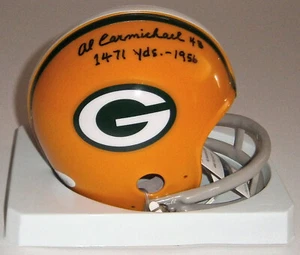 Mini casco firmado PACKERS Al Carmichael con 1471 yardas 1956 JSA Autógrafo automático - Imagen 1 de 3