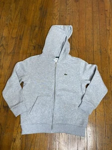 Lacoste Kids Boys Kangaroo Zip Up Hoodie Fleece Size 8 Gray Sweater Sweatshirt - Picture 1 of 15