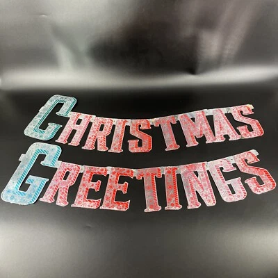 VTG Doubl Glo Christmas Greeting Sign Aluminum Strung Letters Wall Hanging Japan - Image 1 of 4