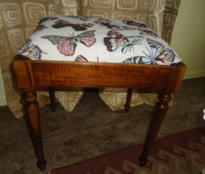 Vintage Upholstered Vanity Piano Bench With Storage Refinished Recovered - Picture 1 of 5