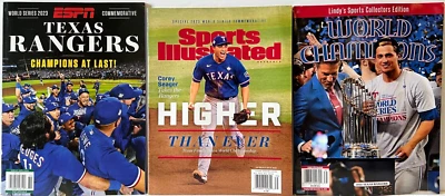 Texas Rangers World Series Magazine Lot of 3 Sports Illustrated, ESPN, Lindy's - Imagem 1 de 4