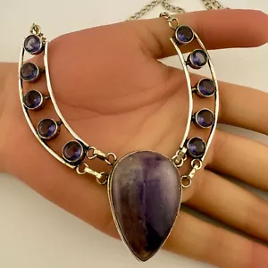 Vintage 925 Sterling Silver White Amethyst Statement Collar Necklace 20'' 30.9g - Picture 1 of 5