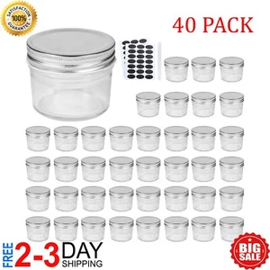 4 OZ Glass Jars With Lids Small Mason Wide Mouth Mini Canning 40 PACK Silver NEW - Picture 1 of 8