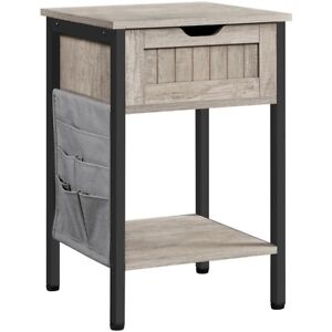 Wooden Nightstand Bedside Table with Drawer & Open Shelf & Fabric Bag, Rustic