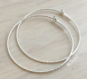 Pendiente aro con cuentas redondas brillantes de plata de ley de 30 mm de 10 piezas años E70 - Imagen 1 de 2