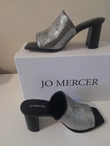 Bnwt Jo Mercer Silver Mesh Black Heels Mules Shoes 39 - Picture 1 of 3