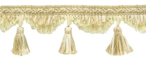 Ribbon Tassel Fringe Trim, Color# 3 - White Ivory Gold [Sold By The Yard] - Picture 1 of 1