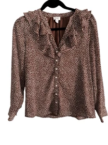 J. Crew Factory Gr. XS braun und weiß Rüschen Knopfleiste Bluse adrette Karrierekleidung - Bild 1 von 7