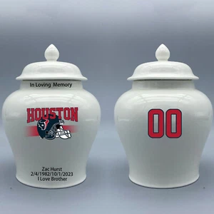 Mittelgroße Keramikurne für Houston Texans Fußballmotiv, individueller Text & Nummer - Bild 1 von 5