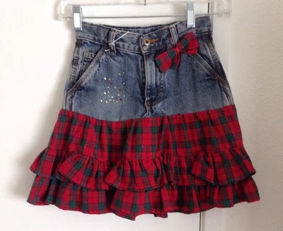 Hecho a mano Cherokee (top) niñas 4 adorables falda roja a cuadros con lazo y volantes en capas Foto 1 de 3