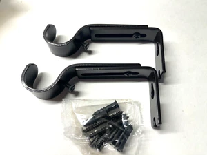 2-Pack CURTAIN ROD BRACKET adjustable up to 1" rods Black Finish - Picture 1 of 2