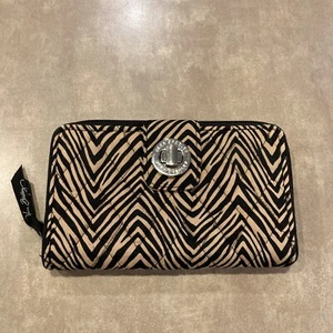 Vera Bradley~Turn Lock, Full Zip Wallet Black  & Brown Zebra Print-Retired, EUC! - Picture 1 of 12