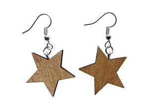 Star Earrings Miniblings Christmas Stars Xmas Stars Wood Natural Whole - Picture 1 of 2