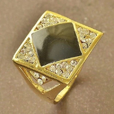 COOL anillo de oro real 9K relleno esmalte negro y circonita cúbica para hombre, talla 11 F5532 Foto 1 de 2