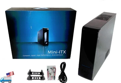NEW Black Mini-ITX Media Center HTPC Slim Desktop/Tower PC Case + Power Supply - Image 1 of 4