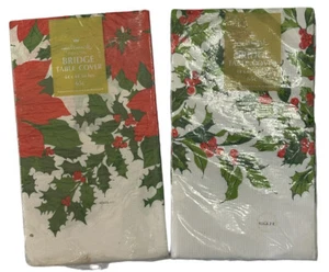 Hallmark Tablecloth 44x44" Paper Table Cloth Holly Bridge Cover Christmas Lot 2 - Picture 1 of 11