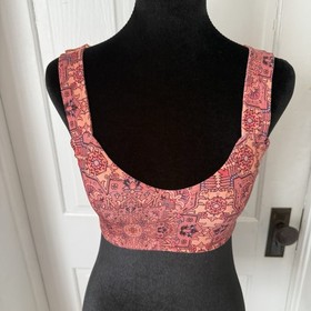For Love & Lemons Skivvies Bralette Bra S Pink Geometric Wireless Wide Strap