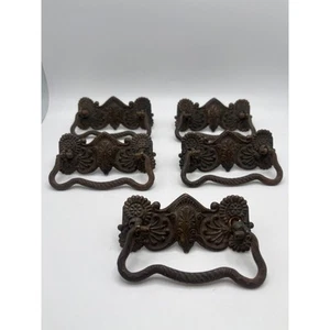 5 Ornate Aged Brass Drawer Handle Pulls Victorian or Eastlake Period Style VTG - Picture 1 of 6