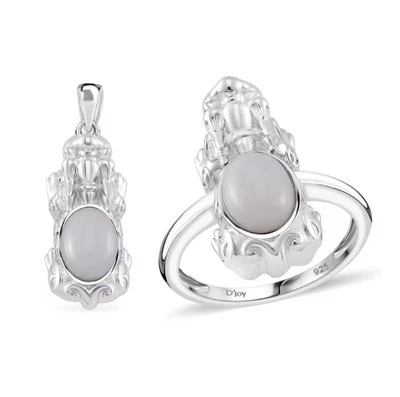 Natural Jade 3.30ctw Pixiu Ring and Pendant in Rhodium Over Sterling Silver Sz 7 - Image 1 of 4